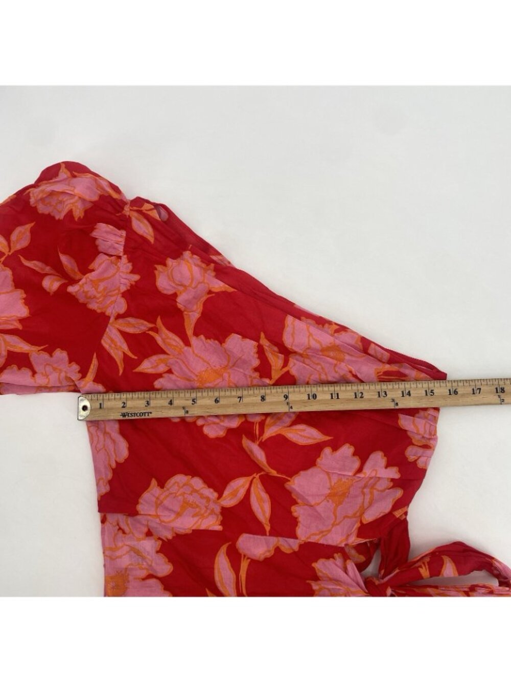 Vestique Size M Red Bryce One Shoulder Top Puff Sleeve Bow Tie Wrap Olivaceous - Picture 7 of 11